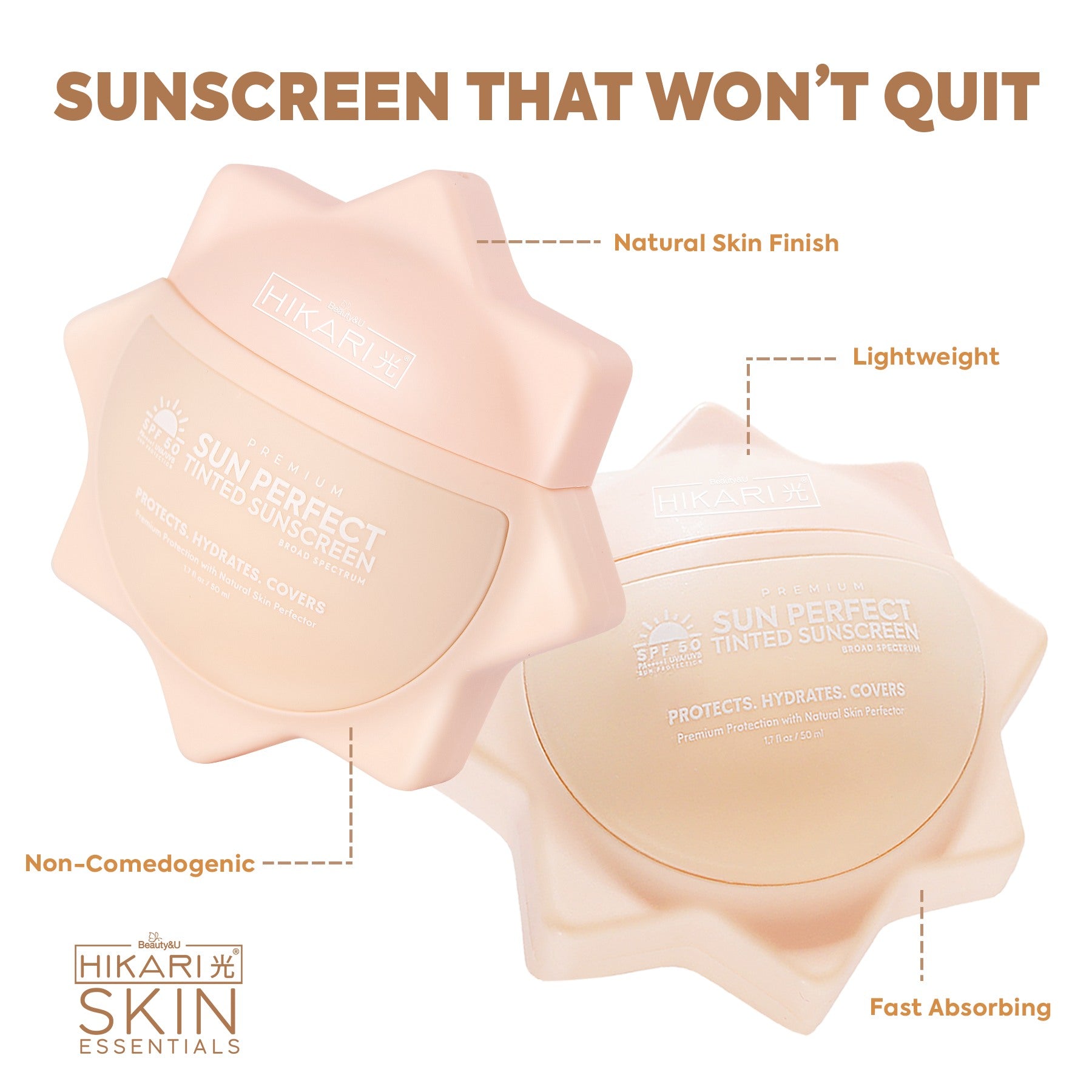 Beauty&U Hikari Premium Sun Perfect Tinted Sunscreen SPF 50 PA++++ 50ml