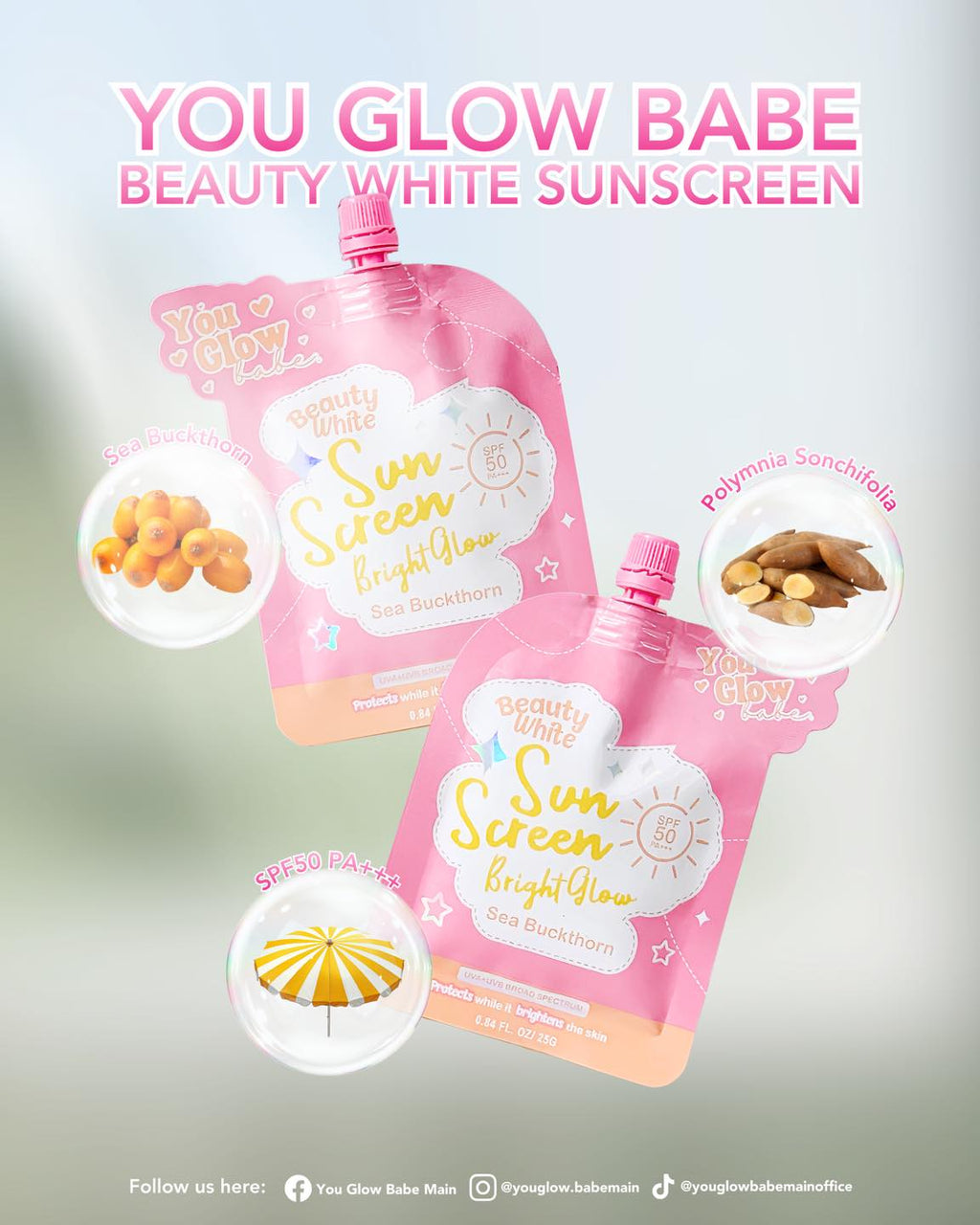You Glow Babe Beauty White Sunscreen Bright Glow SPF 50 PA+++ Twin Pack