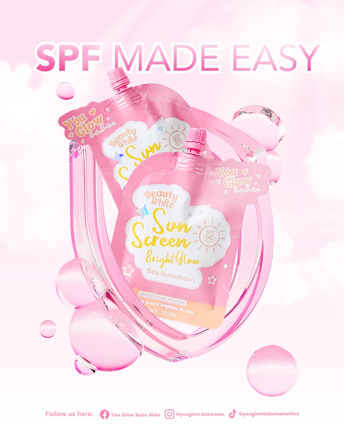 You Glow Babe Beauty White Sunscreen Bright Glow SPF 50 PA+++ Twin Pack