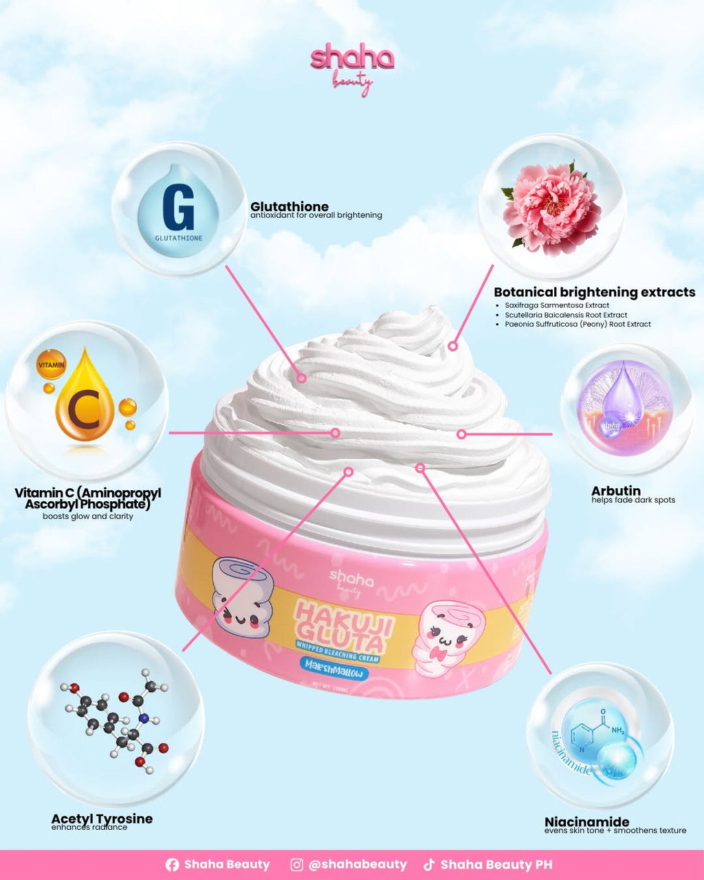 Shaha Beauty Hakuji Gluta Marshmallow Whipped Brightening Cream