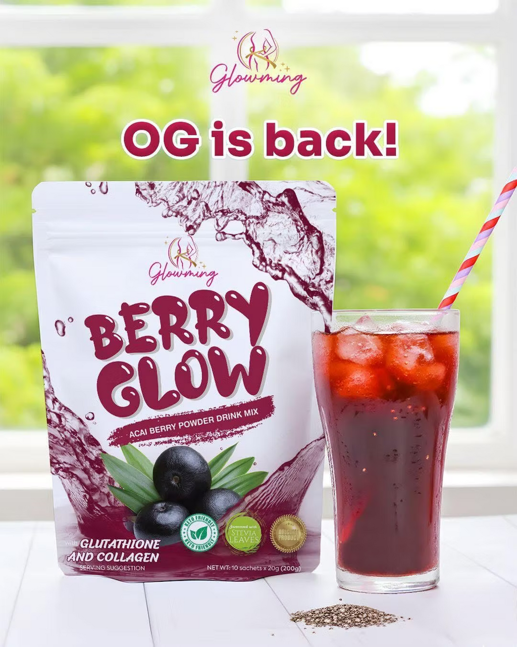Glowming Berry Glow Acai Berry Powder Drink Mix – 10 Sachets