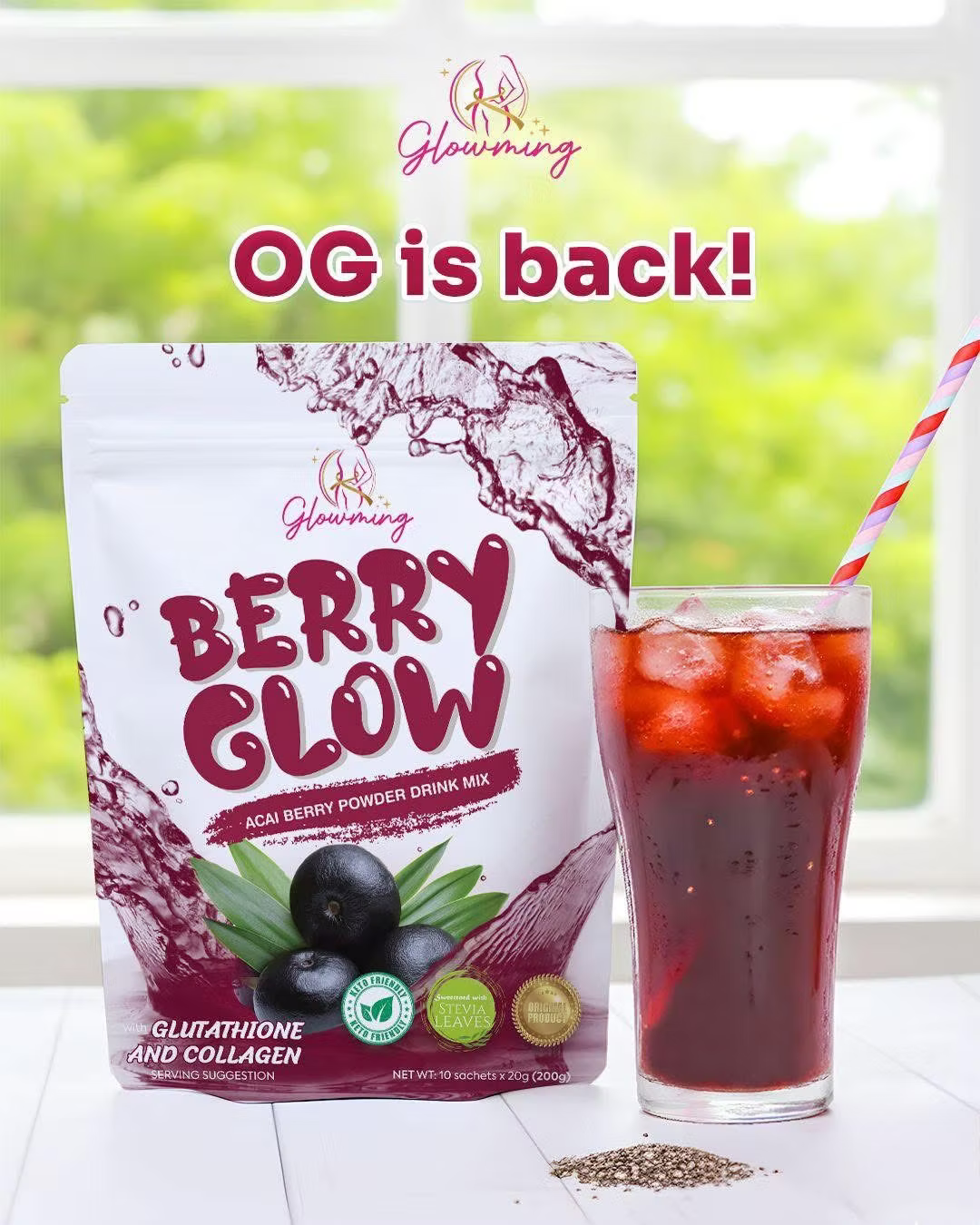 Glowming Berry Glow Acai Berry Powder Drink Mix – 10 Sachets