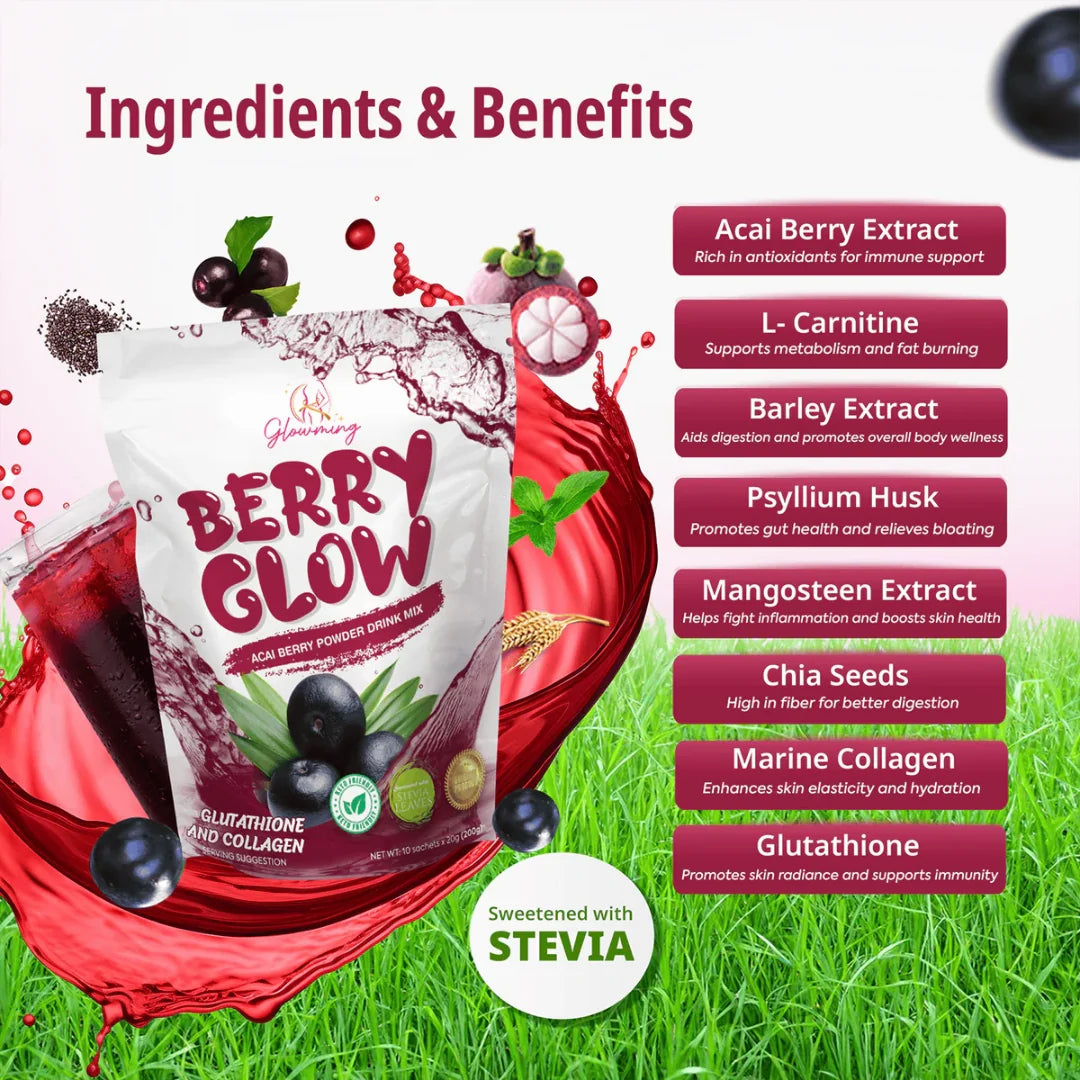 Glowming Berry Glow Acai Berry Powder Drink Mix – 10 Sachets