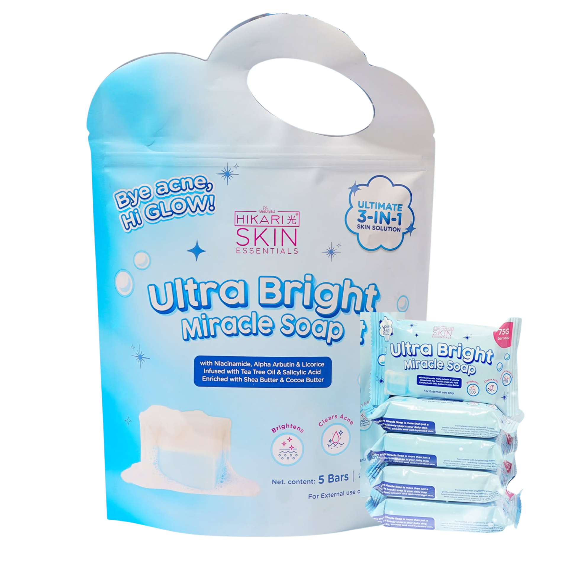 Hikari Skin Essentials Ultra Bright Miracle Soap (5 Bars × 75g)