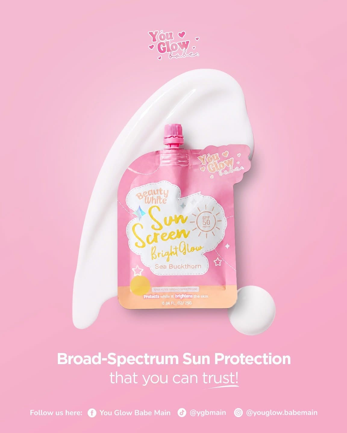 You Glow Babe Beauty White Sunscreen Bright Glow SPF 50 PA+++ - Solo Pack