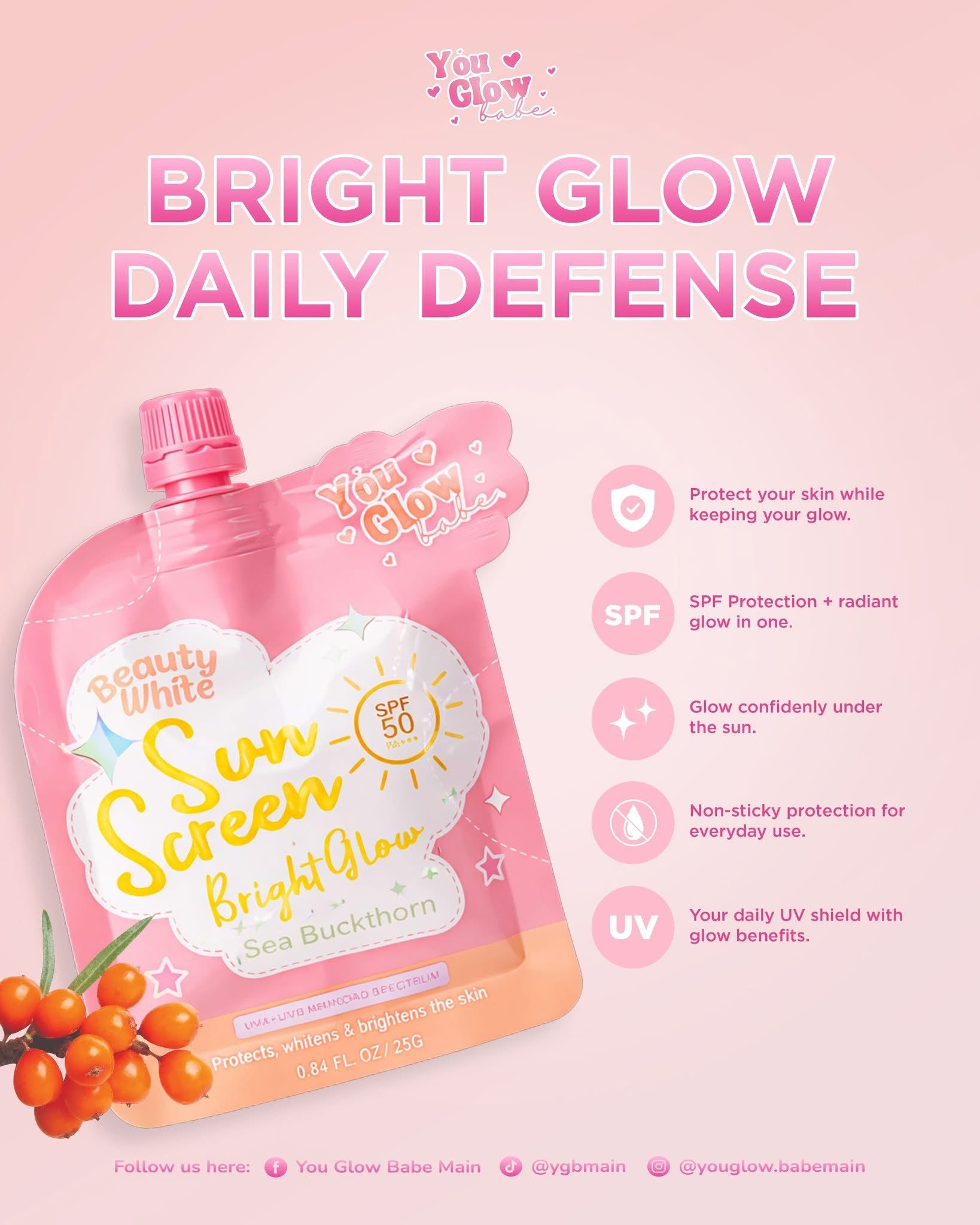You Glow Babe Beauty White Sunscreen Bright Glow SPF 50 PA+++ - Solo Pack