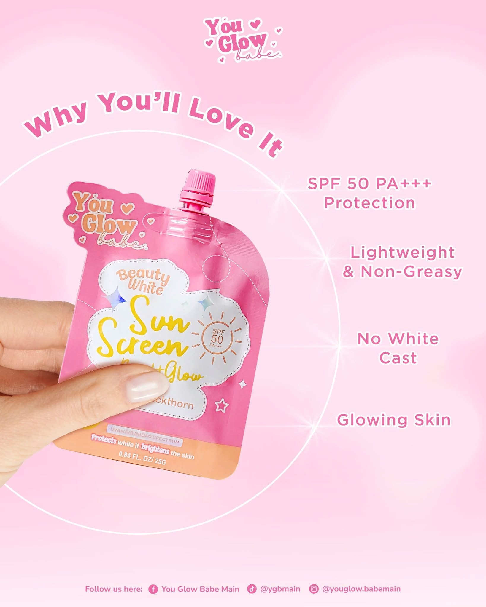 You Glow Babe Beauty White Sunscreen Bright Glow SPF 50 PA+++ - Solo Pack