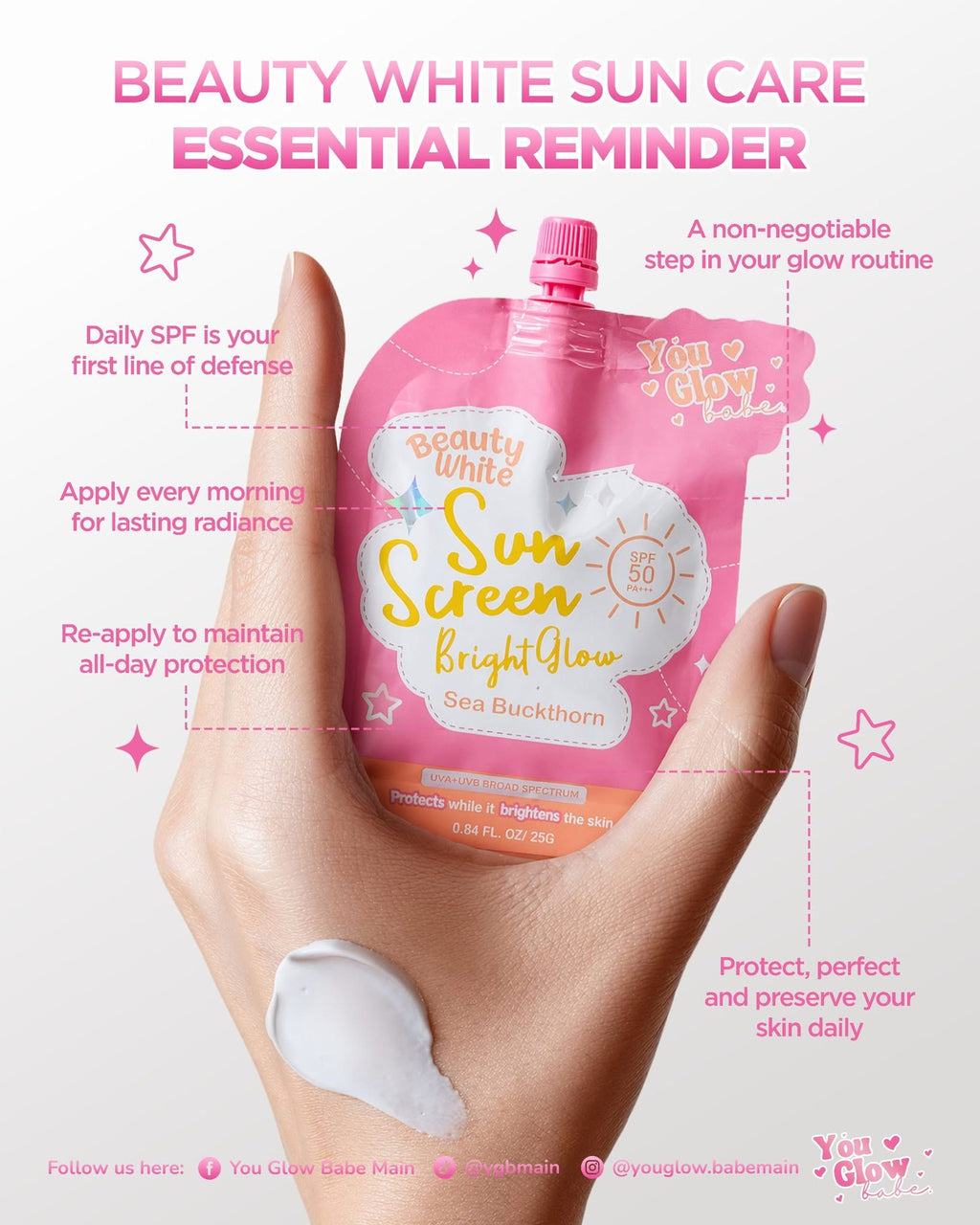 You Glow Babe Beauty White Sunscreen Bright Glow SPF 50 PA+++ - Solo Pack