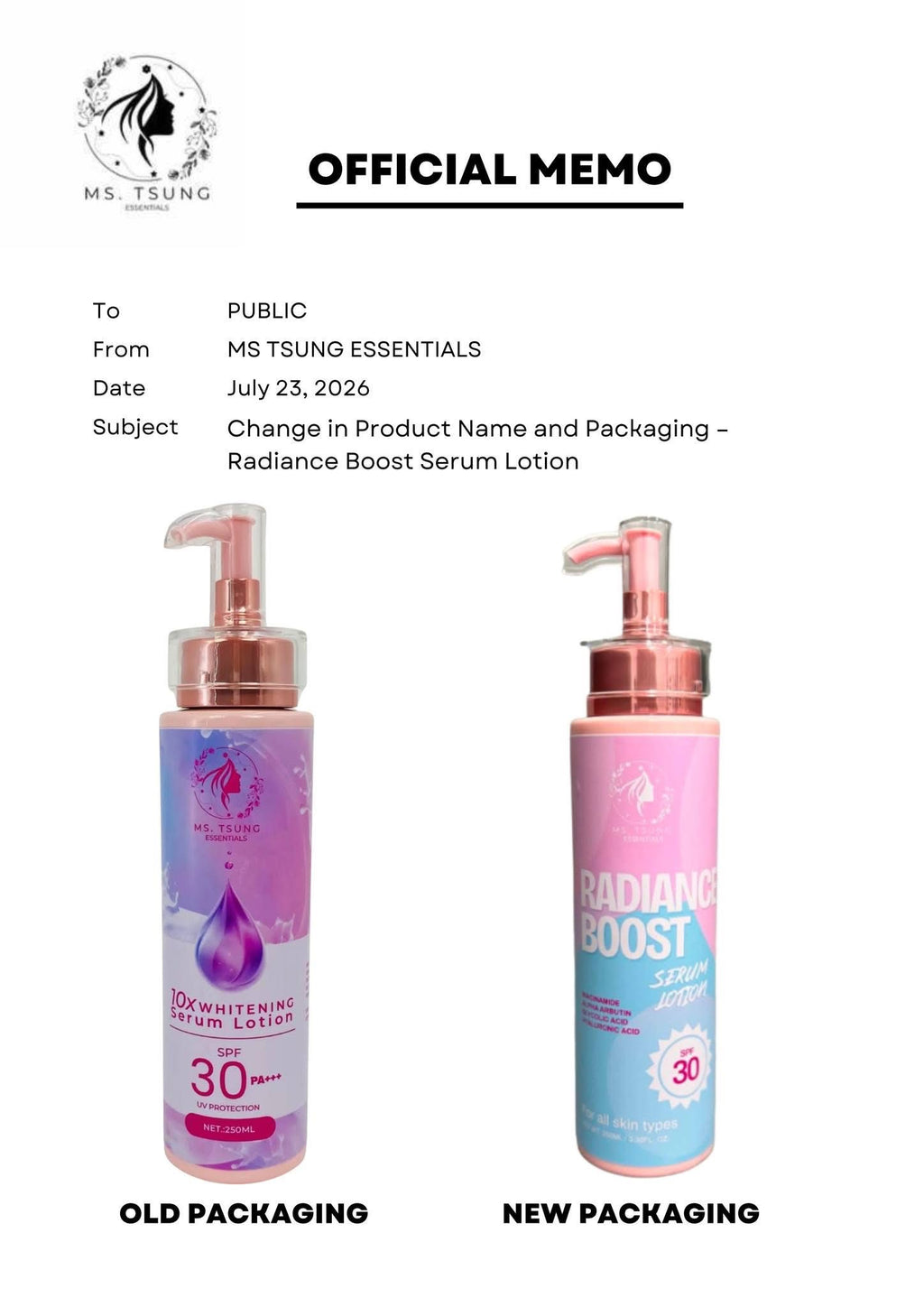 MS Tsung Essentials Radiance Boost Serum Lotion SPF 30