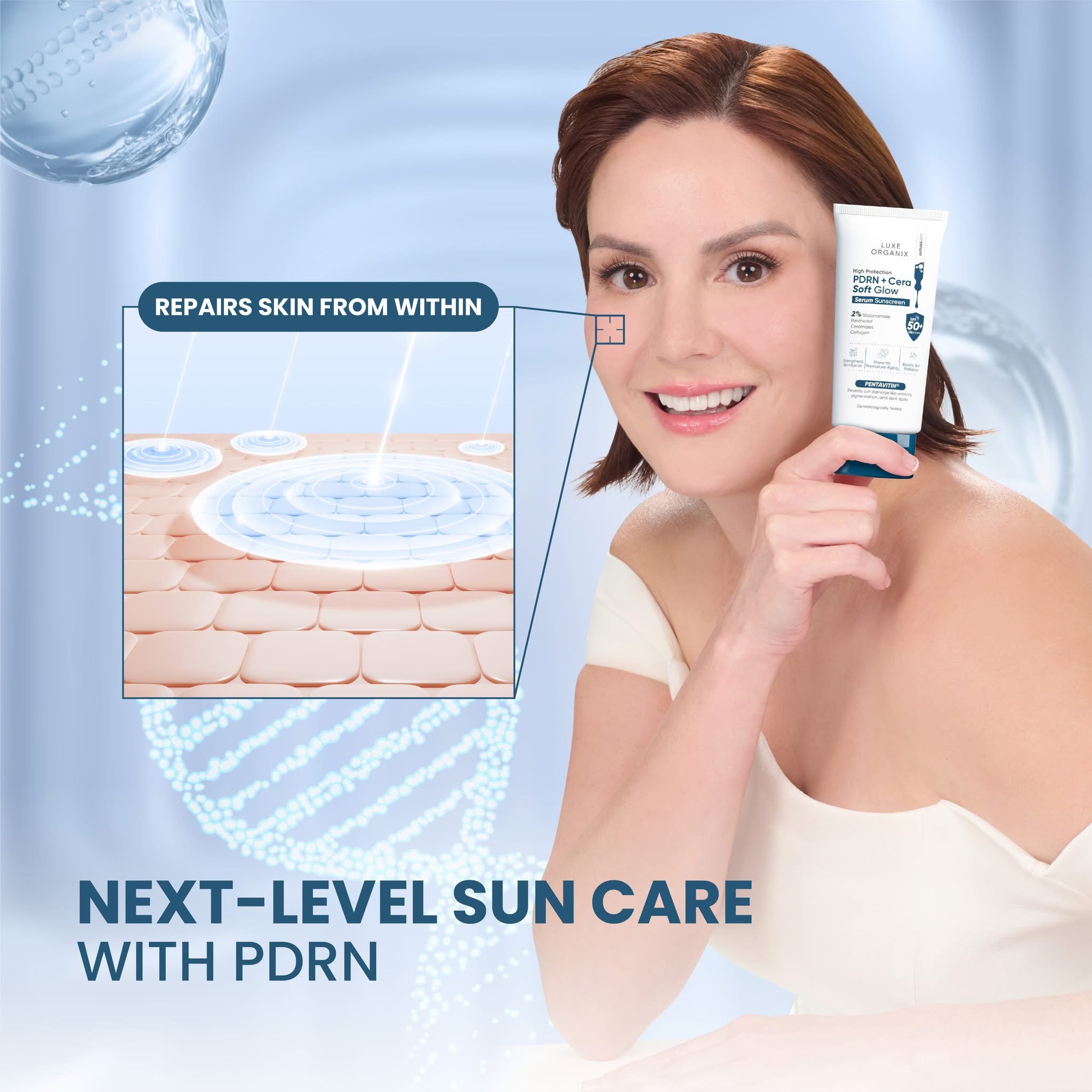 LUXE ORGANIX High Protection Aqua PDRN Soft Glow Serum Sunscreen SPF50 40g