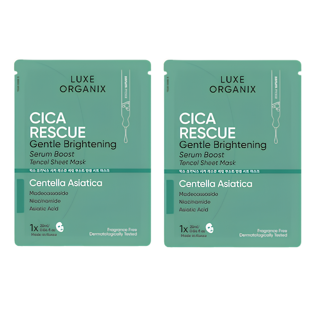 Luxe Organix Cica Rescue Gentle Brightening Serum Boost Tencel Sheet Mask (2pcs
