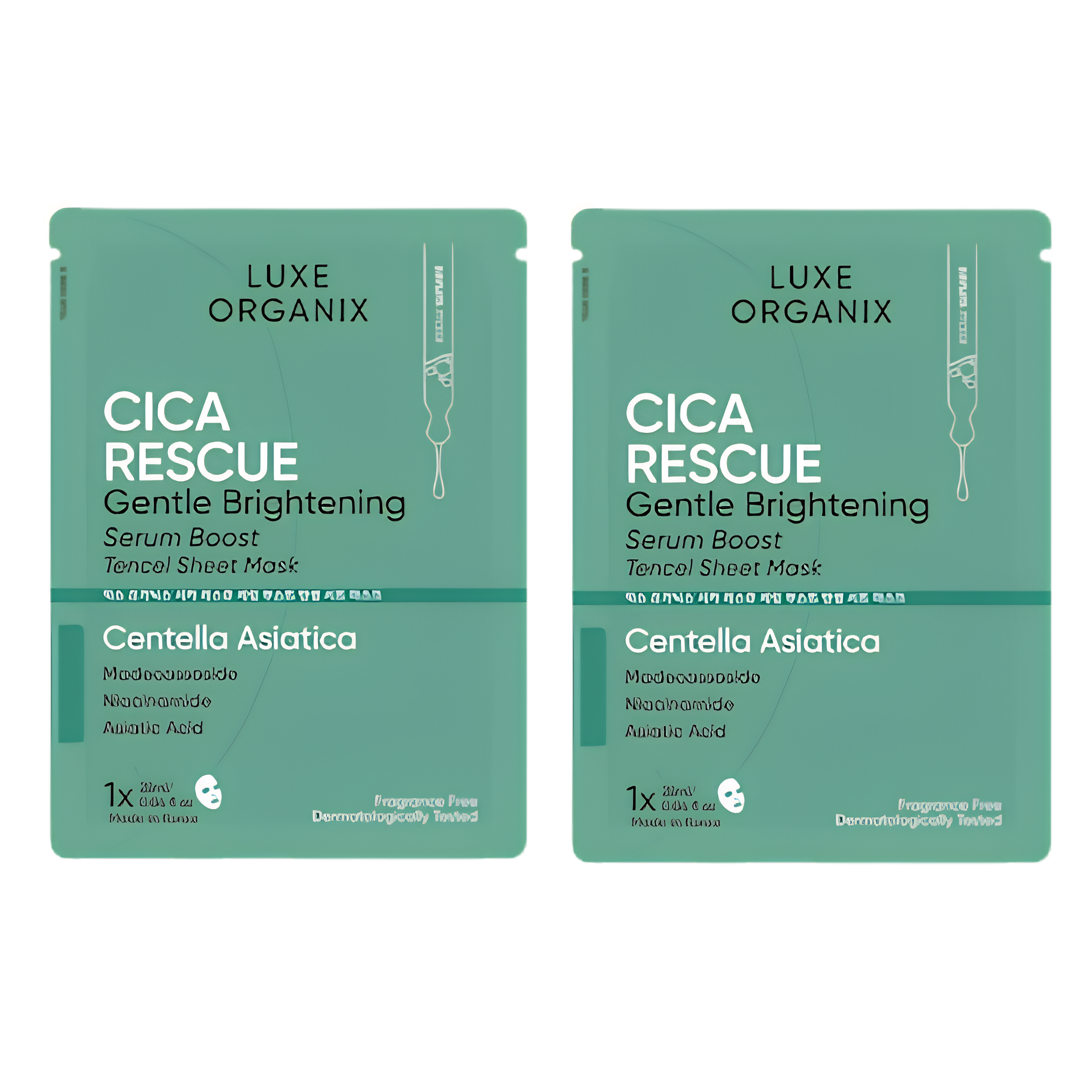 Luxe Organix Cica Rescue Gentle Brightening Serum Boost Tencel Sheet Mask (2pcs
