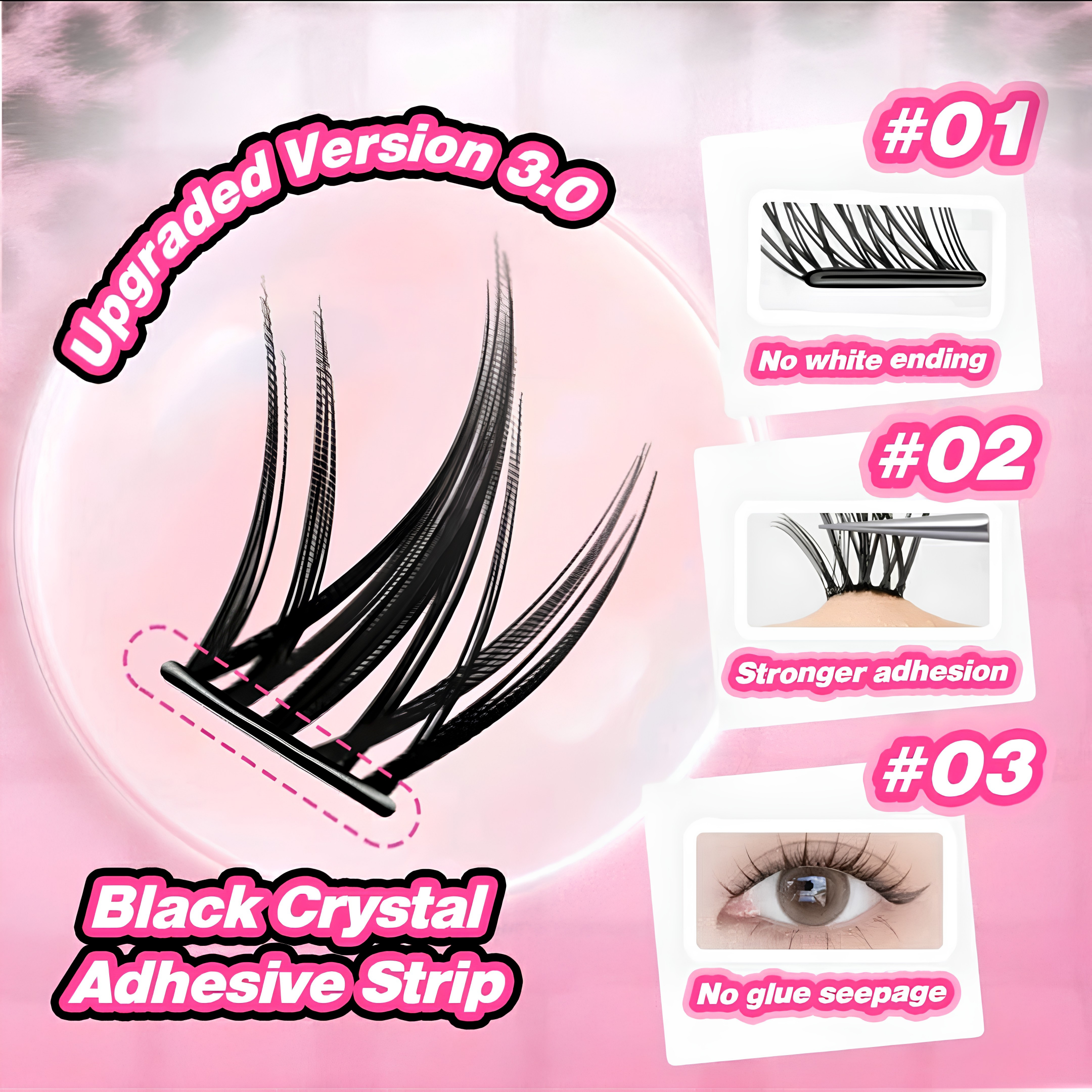 Babe Lash Glue Free Cluster Eyelashes New (Black Adhesive)