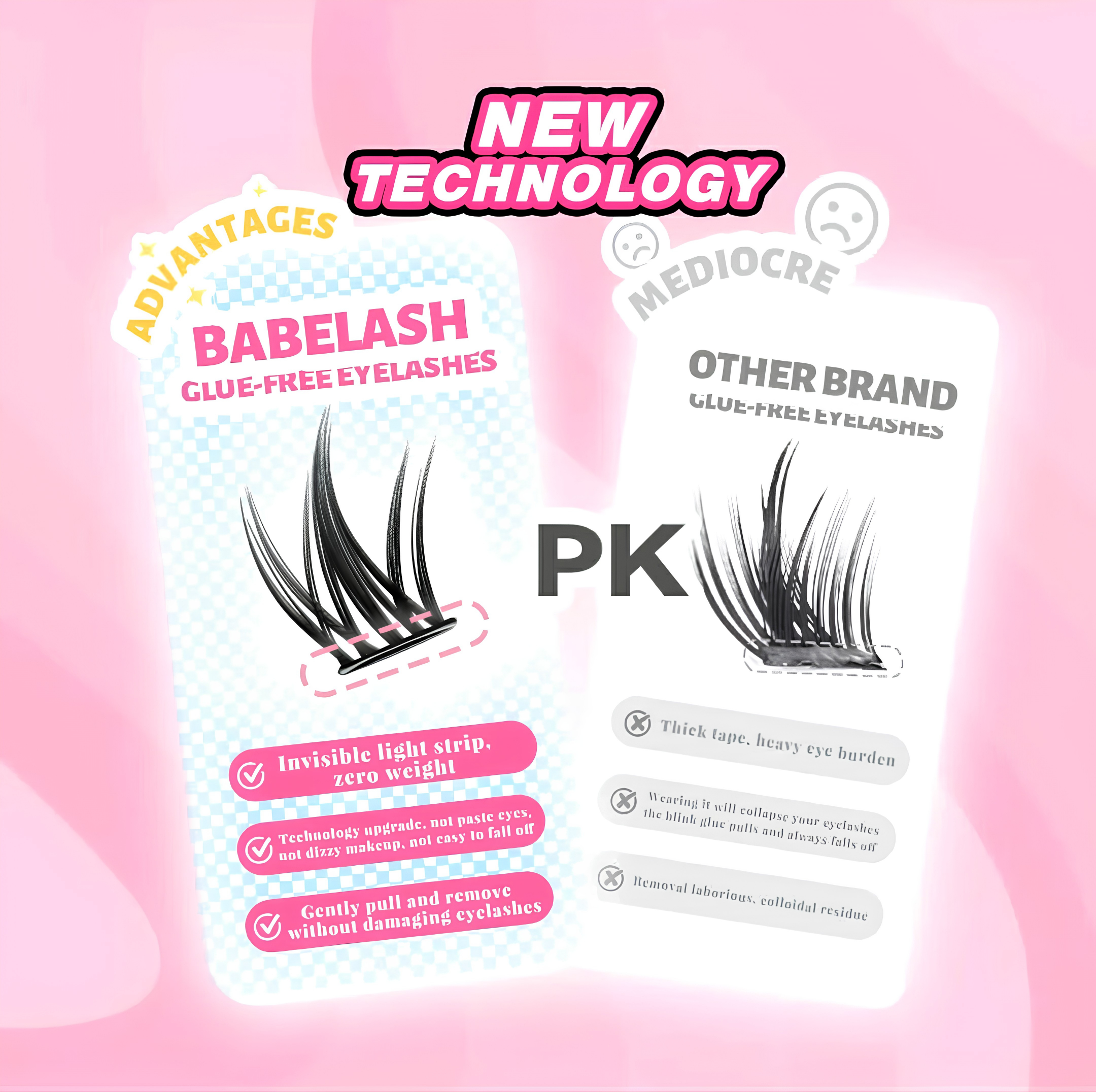 Babe Lash Glue Free Cluster Eyelashes New (Black Adhesive)