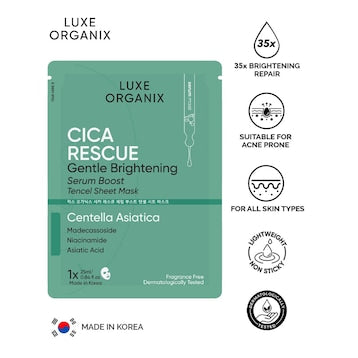 Luxe Organix Cica Rescue Gentle Brightening Serum Boost Tencel Sheet Mask (2pcs