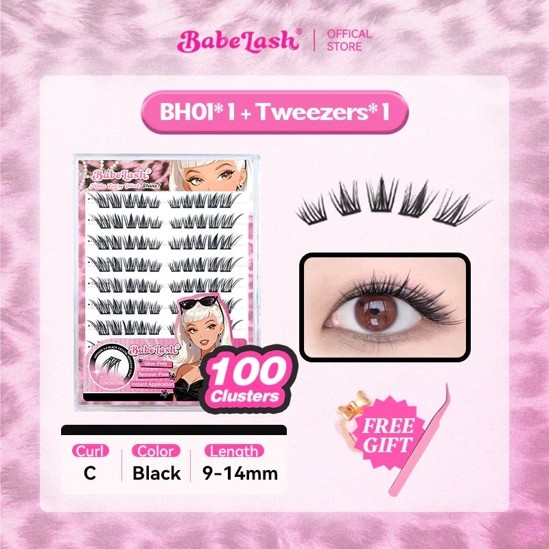 Babe Lash Glue Free Cluster Eyelashes New (Black Adhesive)