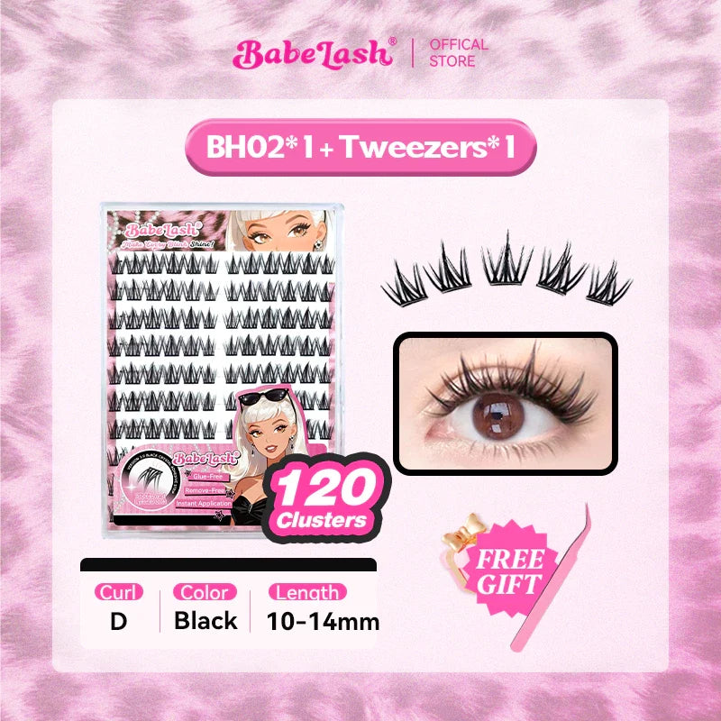Babe Lash Glue Free Cluster Eyelashes New (Black Adhesive)