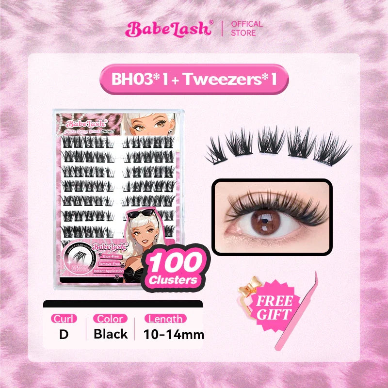 Babe Lash Glue Free Cluster Eyelashes New (Black Adhesive)