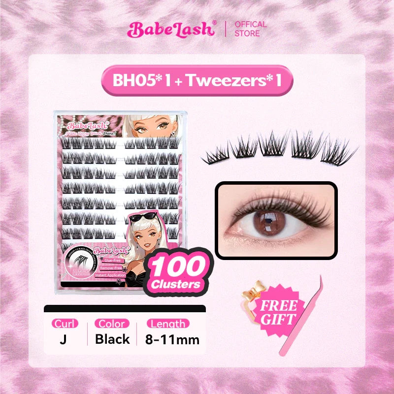 Babe Lash Glue Free Cluster Eyelashes New (Black Adhesive)