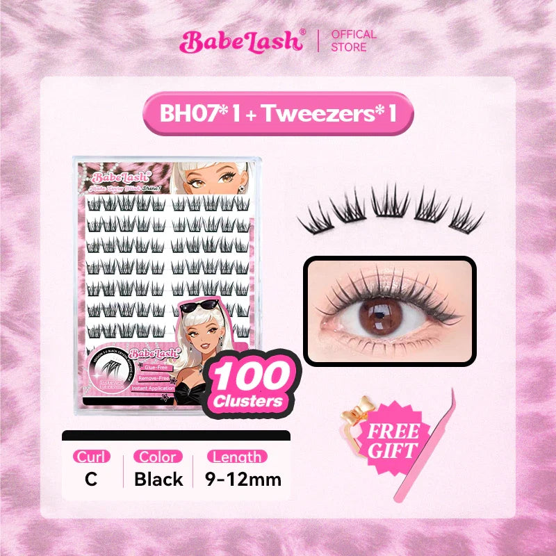 Babe Lash Glue Free Cluster Eyelashes New (Black Adhesive)