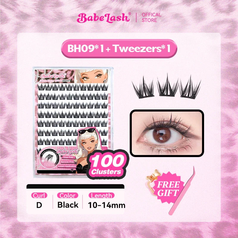 Babe Lash Glue Free Cluster Eyelashes New (Black Adhesive)
