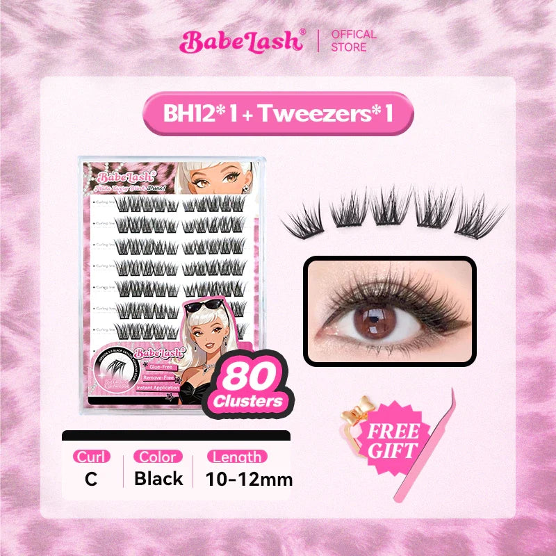Babe Lash Glue Free Cluster Eyelashes New (Black Adhesive)