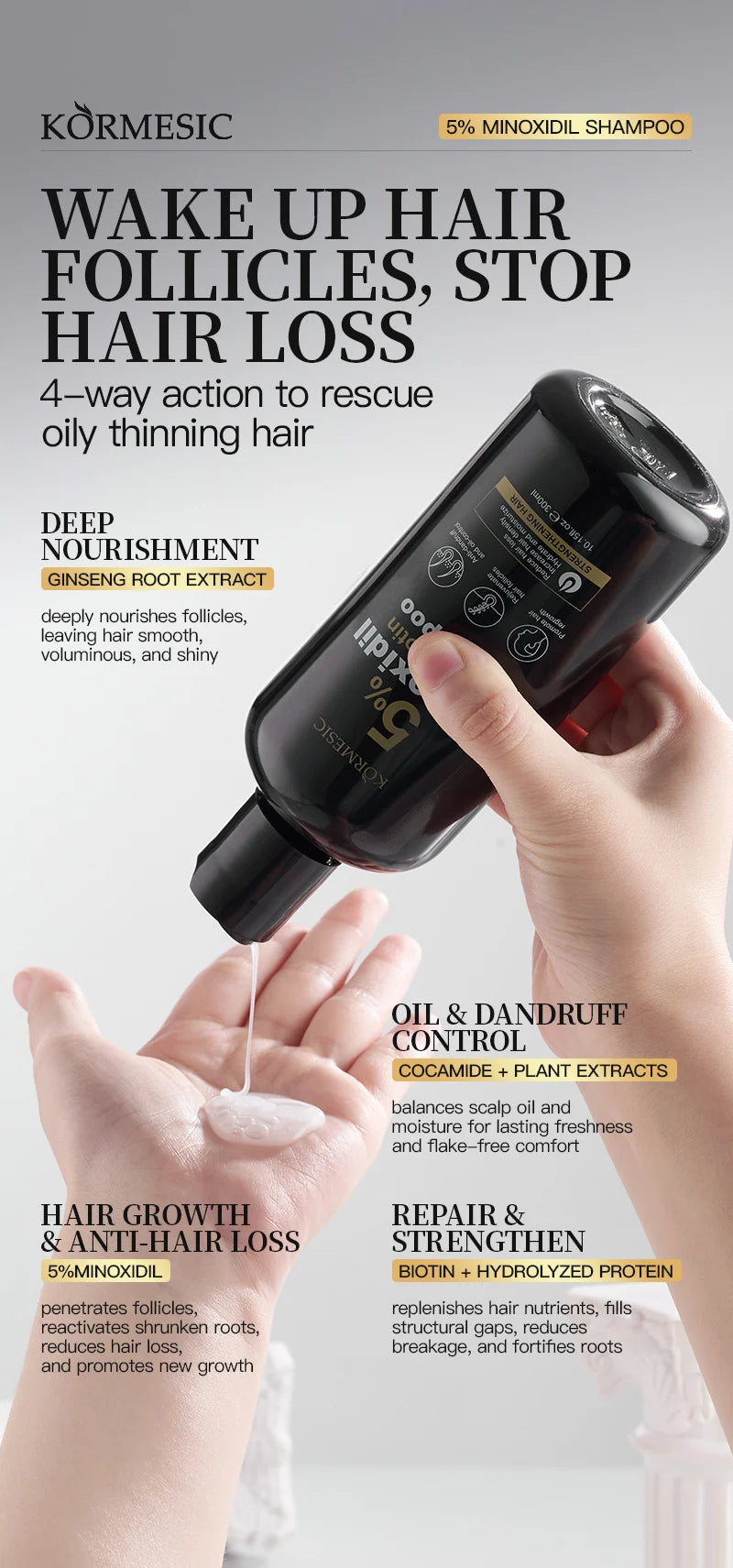 KORMESIC 5% Minoxidil with Biotin Shampoo 300ml